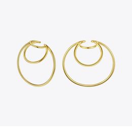 Étalon enfashion géométrique d'oreille Clip sur des boucles d'oreilles pour femmes couleur or multicouche cercle boucles de mode bijoux pendents e20114937403