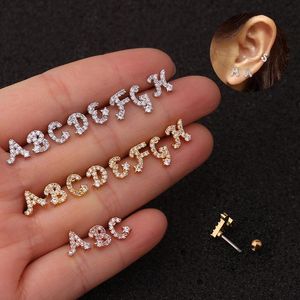 Stud Alphabet Anglais Micro-Incrusté Zircon Vis Boucles D'oreilles Femelle En Acier Inoxydable Oreille Os Goujons Argent/Jaune/Rose GoldStud