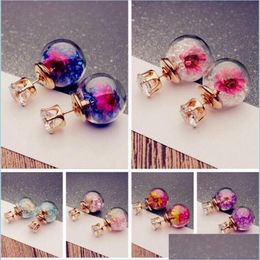 Stud Europe Fashion Jewelry Cute Glass Ball Strier Regging Bloem oorbellen Dames Elegante Drop Delivery 2022 Earring Dhnet