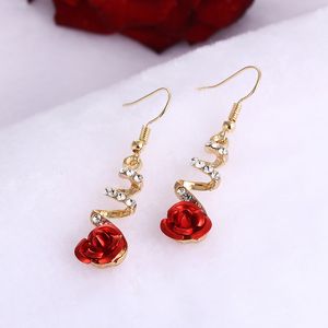 Stud European en American Fashion Exquise Personality Temperament Red Rose Zirkon Tassel Long Women Oorrings sieraden Geschenk 230519