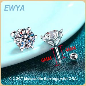 Stud EWYA 0.5-2ct Boucles d'oreilles à vis D Couleur 925 Sterling Silver 6 Prong Diamond Boucles d'oreilles pour les femmes Mariage Fine Jewelry 230729