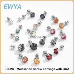 Stud EWYA réel 0.3-2CT couleur Moissanite vis boucles d'oreilles pour femmes S925 argent Sterling vert rose bleu diamant boucles d'oreilles cadeau YQ240110
