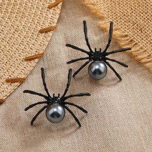 Stud Overdreven Halloween Spin Insect Dier Oorbellen Voor Vrouwen Persoonlijkheid Punk Zwart Legering Parel Sieraden Oor 231020