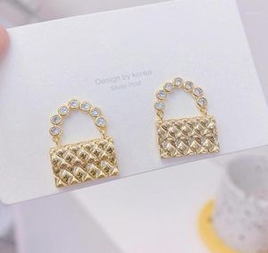 Stud Prachtige 14K Echt Goud Kleine Handtas Vrouwen Oorbel Zirkoon Charme Oorbellen Bruiloft Sieraden Bijoux Voor Bruidscadeau3458971