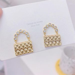 Stud Prachtige 14K Echt Goud Kleine Handtas Vrouwen Oorbel Zirkoon Charm Oorbellen Bruiloft Sieraden Bijoux Voor Bruids Gift265A