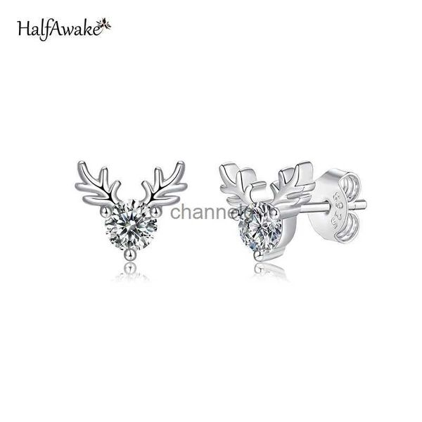 Stud exquis ELK Deer Moissanite 925 boucles d'oreilles en argent sterling pour femmes piercing bijoux de luxe cadeau de Noël ami YQ240110