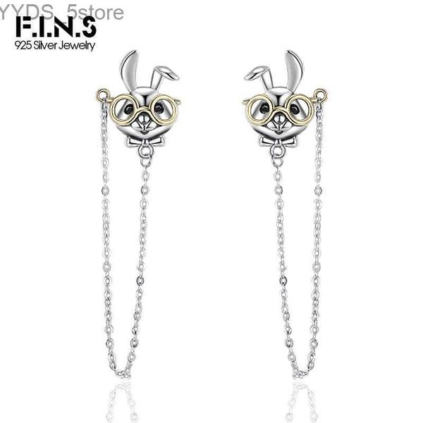 Stud F.I.N.S S925 lunettes en argent sterling boucles d'oreilles de lapin rétro vieux argent thaïlandais chaîne suspendue piercing oreille bijoux fins accessoires YQ231107