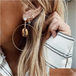 Stud Fahion Shell Big Hoop Boucles d'oreilles New Starfish Eye Boucle d'oreille Strass Alliage 3Pairs / Set Party Jewelry Drop Delivery Dh1Nq