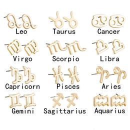 Stud Fashion 12 Constellation Boucle d'oreille classique Sier Gold Zodiac Sign Boucles d'oreilles Bijoux avec carte-cadeau Drop Delivery Dhhwa