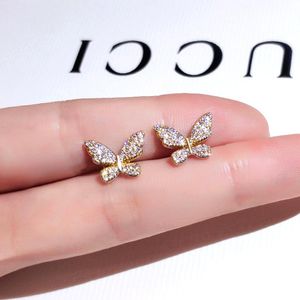 Stud Fashion 14K Real Gold Charming Butch Boucles d'oreilles pour les femmes Bijoux de haute qualité Zircon S925 Silver Needle