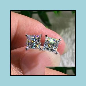 Pendientes de diamantes de moissanita con corte princesa de oro blanco de 18 quilates, joyería Otygm