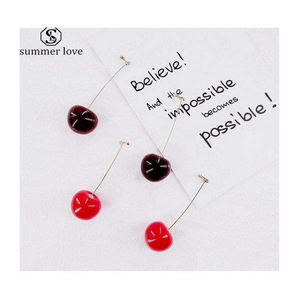 Stud Fashion 3D Red Cherry Drop Pendientes Cute Fruit Gold Dangle Charm Jewelry Gift para mujeres niñas Valentines Dayz Delivery Dhfwy