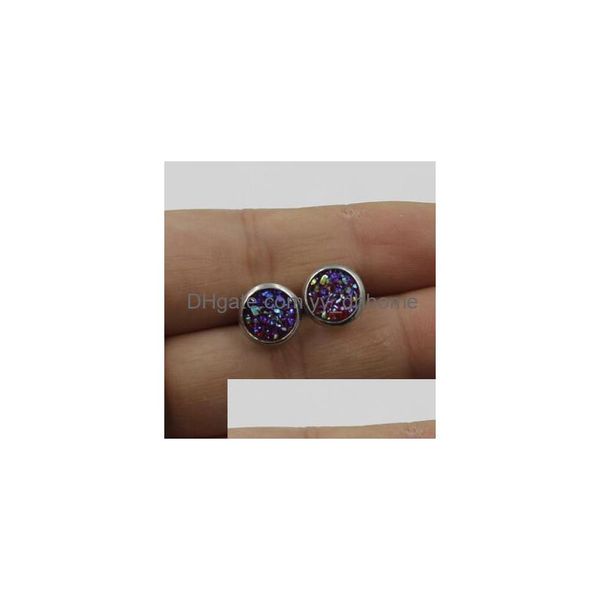 Stud Fashion 8Mm Druzy Earings Resina de acero inoxidable Drusy Dome Seals Cabochon Stud Pendientes para mujer Joyería Drop Delivery Dh0Hn