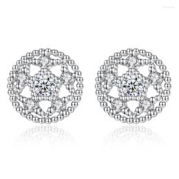 Stud Fashion 925 Sterling Silver Oorrings voor vrouwen glanzend kristal CZ Hollow Lotus Earring Sieraden Gift Bijoux Brincosstud Kirs22