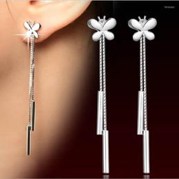 Stud Fashion 925 boucles d'oreilles en argent Sterling pour les femmes fête de mariage mignon papillon longue gland chaîne boucle d'oreille bijoux GiftStud Farl22