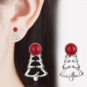 Stud Fashion 925 Sterling Silver Earbrings voor vrouwen Simple Sweet Cute Red Pearl Christmas Tree Sieraden Girls Stud Farl22