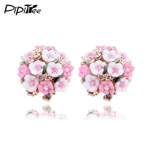 Stud marque de mode bijoux bohème rose argile strass fleur oreille boucles d'oreilles pour les femmes Style d'été or rempli cristal