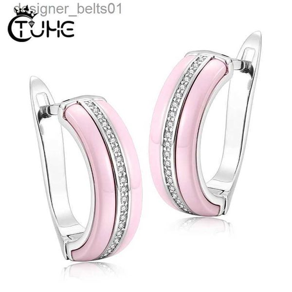 Stud Fashion Boucle d'oreille de mariage en céramique U She Clip Up Zircone cubique pour femmes Bijoux d'oreille Noir Blanc Rose Santé Ceramic ZirconiaC24319