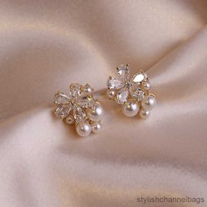 Stud mode cristal fleur perle boucles d'oreilles pour femmes filles doux déclaration fleur boucle d'oreille fête bijoux cadeaux