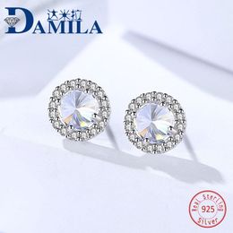 Stud Fashion Crystal Simple Round 925 Boucles d'oreilles en argent sterling pour les femmes S925 Bijoux Boucle d'oreille Cz Cute Earing Femme