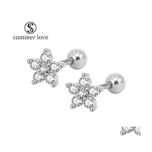 Stud mode CZ Flower Earring voor vrouwen kleine kristal oorbellen Colorf 5Asuper Flash Rhinestone Elegante bruidsmeisje bruiloft Joowerlyy Dhagd