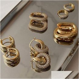 Stud Fashion CZ Zircon Round Hie Hoop Ooy Earrings for Women Geometric Ear Backle Hoops Gold plaqué en acier inoxydable Designer Drop Otdu7