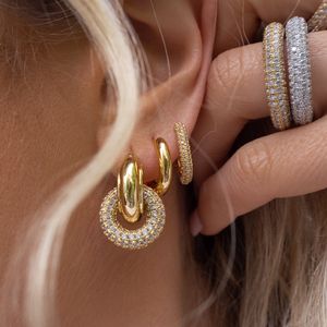 Stud Fashion CZ Zircon rond Hie Hoop boucles d'oreilles pour femmes géométriques en forme de U boucle d'oreille cerceaux plaqué or bijoux en acier inoxydable 230829