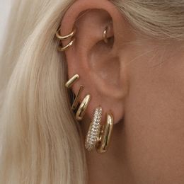 Stud Fashion CZ Zircon rond Huggie Hoop boucles d'oreilles pour femmes géométriques en forme de U boucle d'oreille cerceaux plaqué or accessoire en acier inoxydable