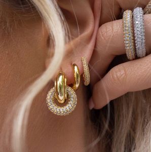 Stud Fashion CZ Zircon rond Huggie Hoop boucles d'oreilles pour femmes géométriques en forme de U boucle d'oreille cerceaux plaqué or bijoux en acier inoxydable