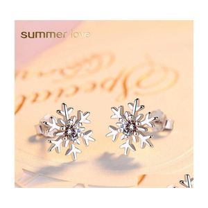 Stud Fashion DeAigner 925 Sterling Sliver sneeuwvlok oorbellen voor vrouwen gril kubieke zirkoon glanzende oorrang sieraden kerstcadeau drop de dhiph