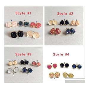 Stud Fashion Druzy Drusy Stone Pendientes Resina Lava Crystal Earings Gold Color Brand Jewelry Para Mujeres Drop Delivery Dh12T