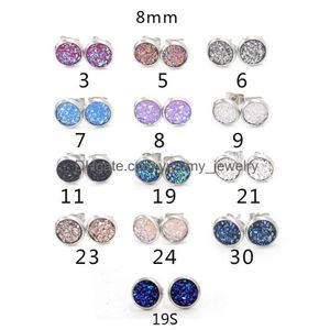 Stud Fashion Druzy Stud Boucles d'oreilles Brillant Femmes Ronde En Forme De Coeur Goutte De Résine Pierre Dangle Or Sier Pour Dames Bijoux En Bk Drop Delive Dh4Of