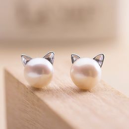 Stud Mode Oordingen Sieraden Zilver kleur Kleine Pearl Cat Stud -oorbellen voor vrouwen Girls Zomer Daisy Flower Earring Pendientes 230814