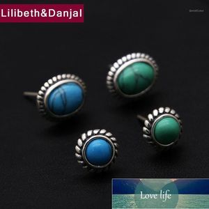 Stud Fashion Boucle d'oreille 100% Réel 925 Sterling Silver Bleu Vert Pierre Naturelle Femmes Hommes Petit Bijoux FE11