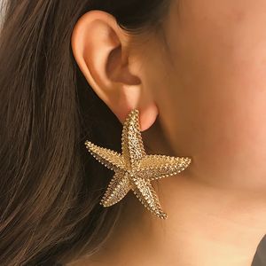 Boucles d'oreilles en forme d'étoile de mer dorée pour femme, accessoire de bijoux bohème, de fête de vacances, d'été exagéré, à la mode, 231116