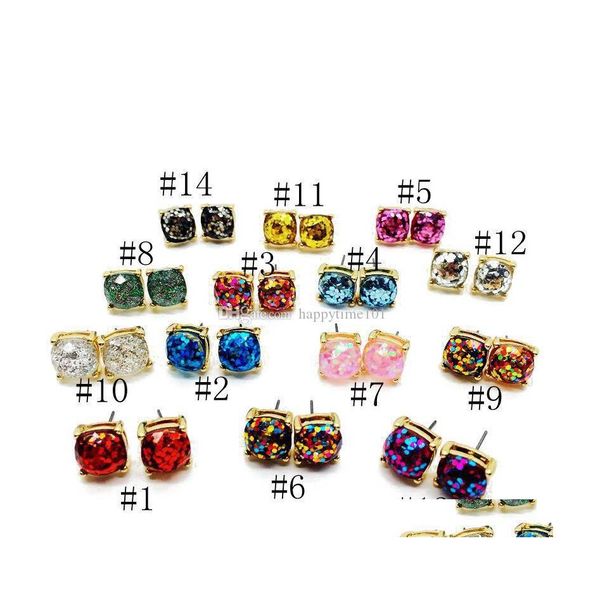 Stud Fashion Glitter Druzy Drusy Square Dot Boucle D'oreille 14 Couleur Plaqué Or Mignon Petit Brillant Arc-En-Opale Oreille Stud Femmes Fine Jewelry Dhbij