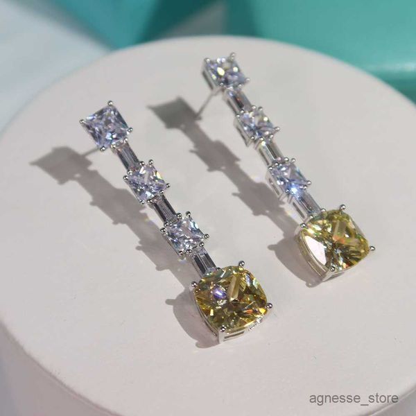 Pendientes de diamantes amarillos altos a la moda, pendientes de celebridad de calidad superior para baile de graduación, aguja de plata anti lujosa R230619
