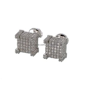 Stud Fashion Hip Hop Boucles d'oreilles pour hommes Gold Sier Iced Out Cz Square Stud Boucle d'oreille avec vis arrière Bijoux Drop Delivery Dh04H