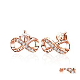 Stud Fashion Infinity Earrings 925 Sterling Sier Studs Hoogwaardige CZ CZ Cubic Zirconia Round Love Accent Sieraden voor vrouwen Girls Drop Otb4y