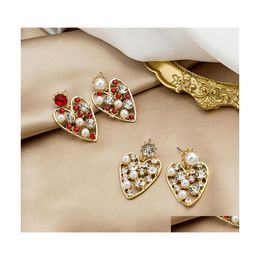 Stud Mode Bijoux Asymétrie S925 Sier Post Coeur Boucles D'oreilles Fausse Perle Strass Pêche Drop Livraison Dh2Ba