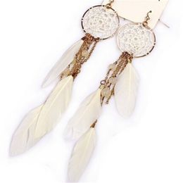 Stud Bijoux De Mode Bohême Plume Perles Longue Conception Dream Catcher Boucles D'oreilles pour les Femmes 230710