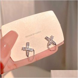 Stud Fashion Jewelry Cross Oread Brings for Women S925 Sier Post Zircon Crossed Drop Livrot Dhgarden DHHS0