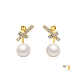 Stud Fashion Sieraden Faux Pearl -oorbellen S925 Sier Post Rhinstone Knot Drop levering Dheym