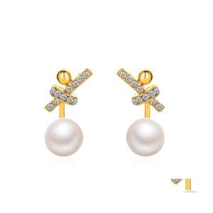 Stud Fashion Jewelry Boucles d'oreilles en fausse perle S925 Sier Post Rhinstone Knot Drop Delivery Dheym