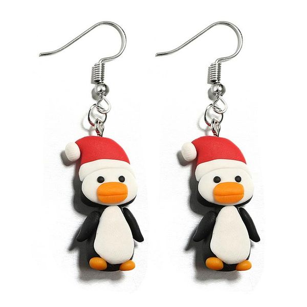 Stud joyería de moda hecha a mano de arcilla suave lindos pendientes de pingüino simples de Navidad para mujeres pendientes accesorios de fiesta regalos de vacaciones