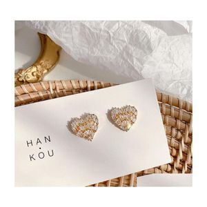Stud Fashion Jewelry Heart Boucles d'oreilles Zircon Cute Drop Delivery Dhfms