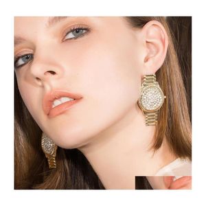 Stud Fashion Bijoux S925 Sier Post Boucles d'oreilles Strass Montre Forme Boucle d'oreille Drop Livraison Dhwa6