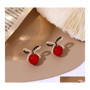 Stud Fashion Jewelry S925 Sier Post Boucles d'oreilles Mignon Strass Bowknot Faux Pearl Stud Drop Delivery Dhab7