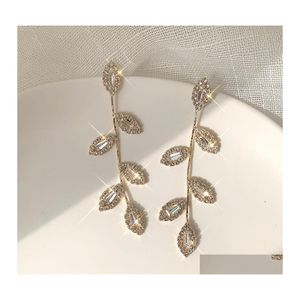 Stud Fashion Jewelry S925 Sier Post Leaf Boucles d'oreilles Zircon Long Tassel Dangle Drop Delivery Dhomu