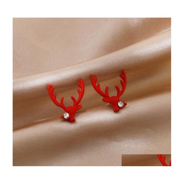 Stud Fashion Jewelry S925 Sier Post Red Deer Boucles d'oreilles Cute Elk Antler Earring Drop Delivery Dhskt